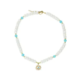 White Beaded Evil Eye Sun Choker