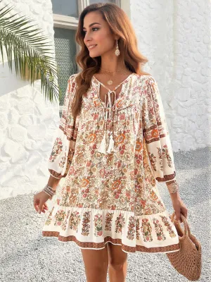 White  Boho Printed Mini Dress
