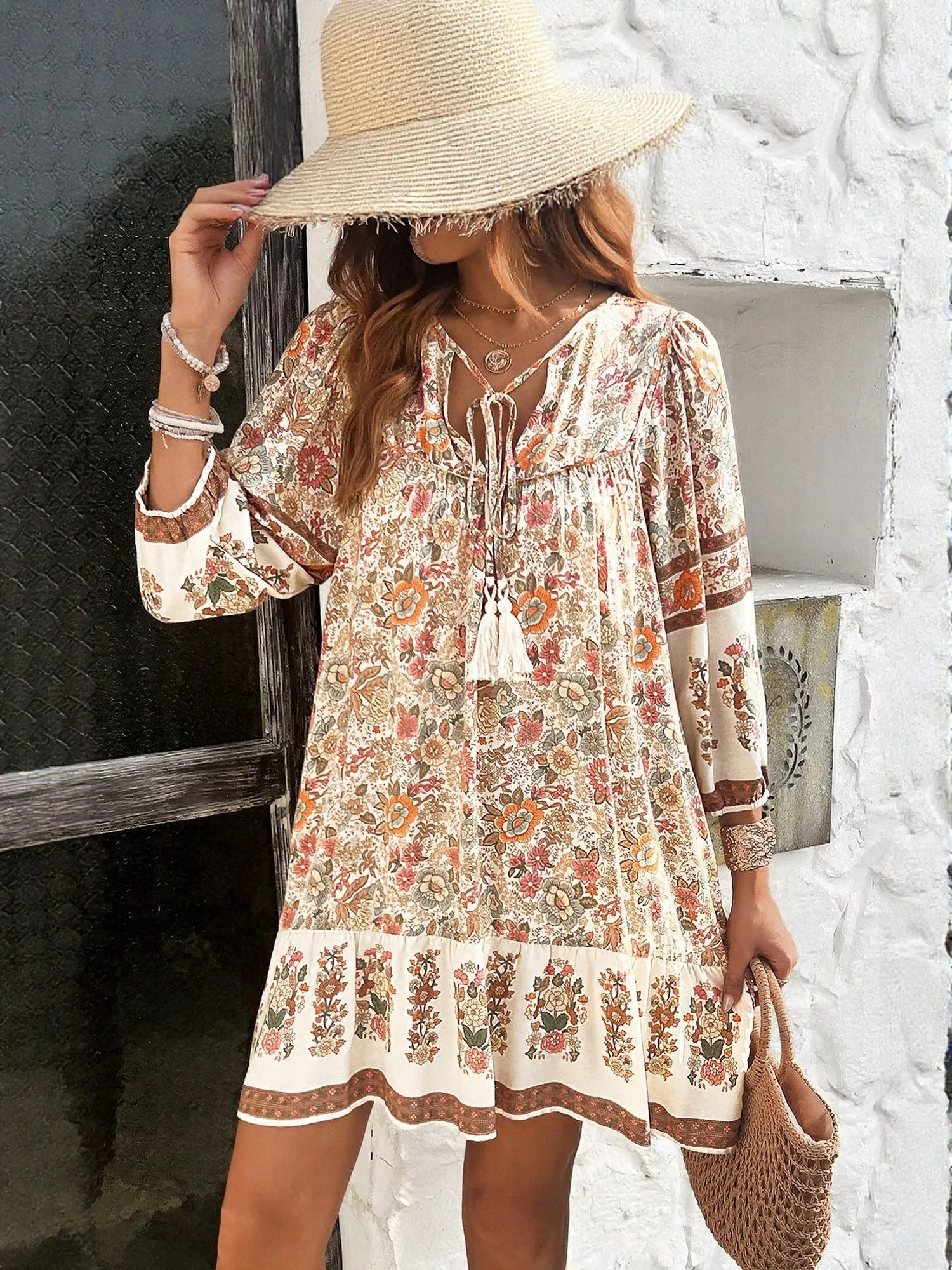 White  Boho Printed Mini Dress