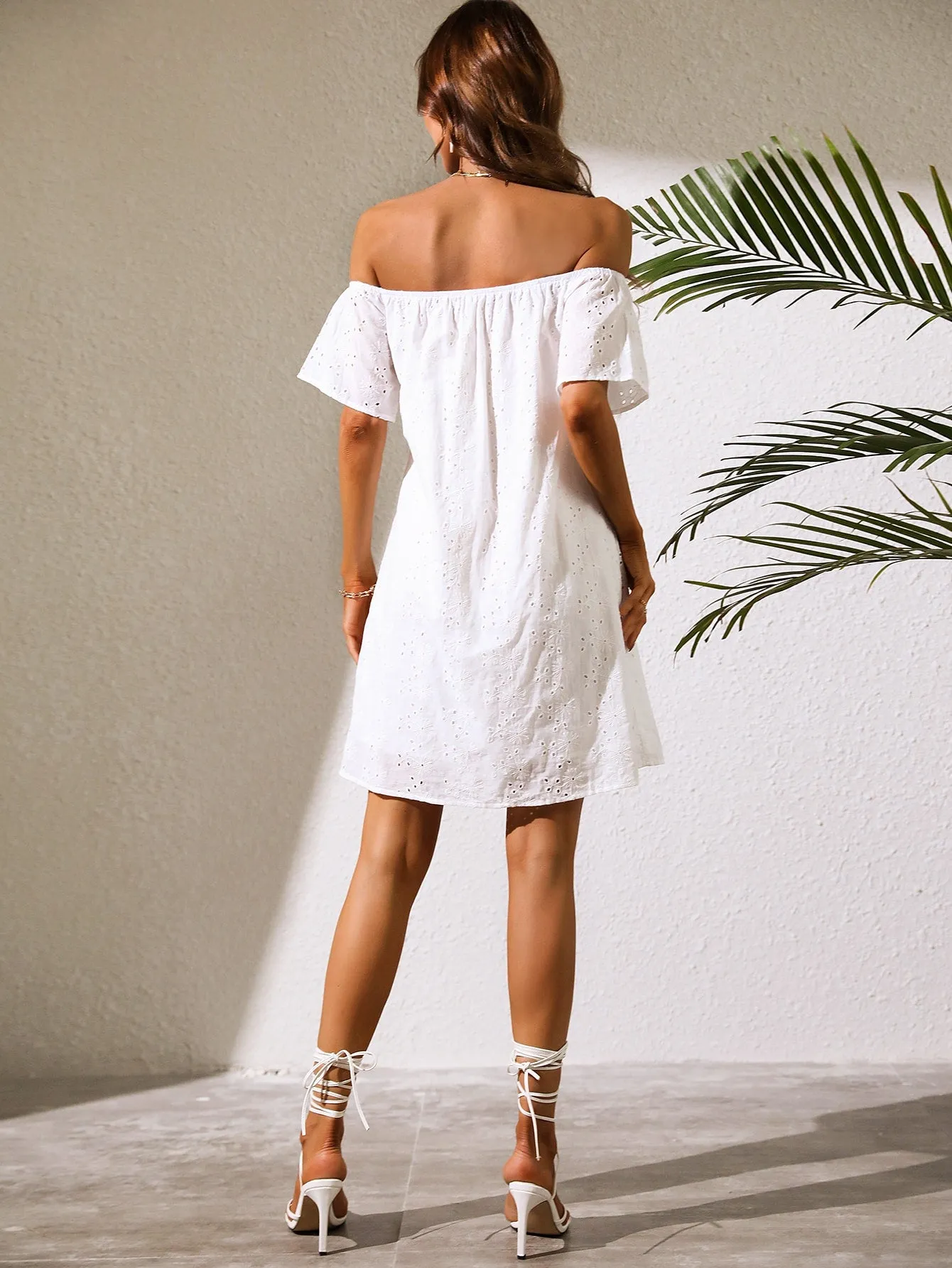 White Broad Neck Mini Dress