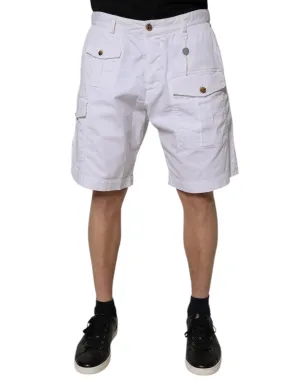 White Cargo Denim Mid Waist Casual Bermuda Shorts