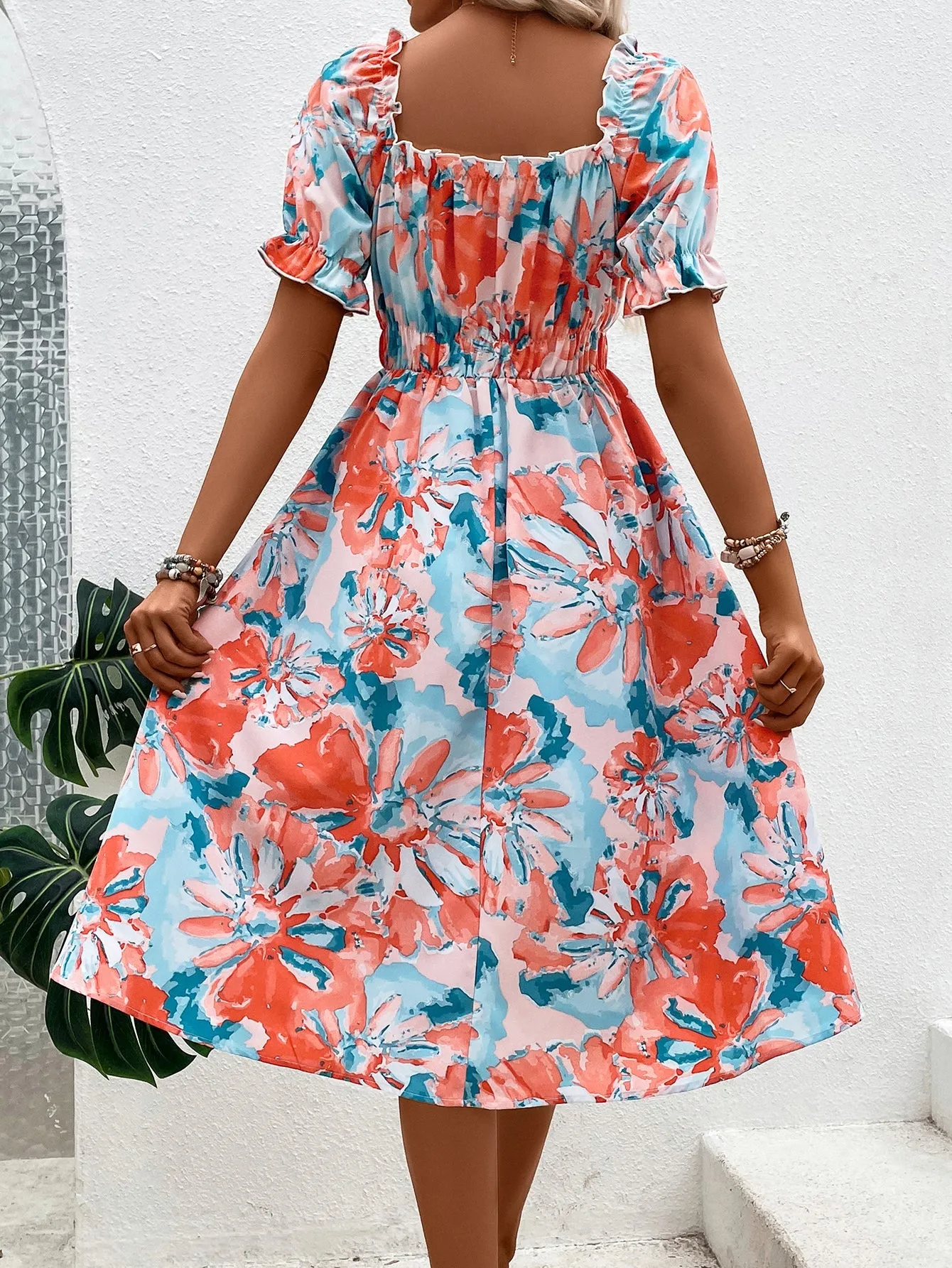 White Floral Print Midi Dress