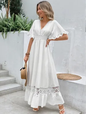 White Lace Insert Tiered Maxi Dress