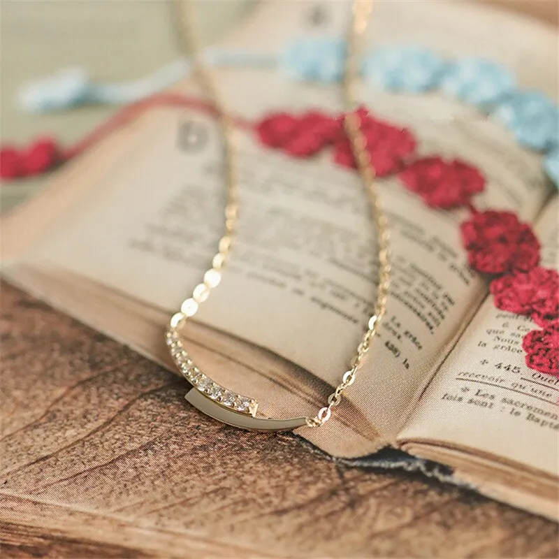 White Sapphire Pendant Necklace Gold Chain Women Jewelry