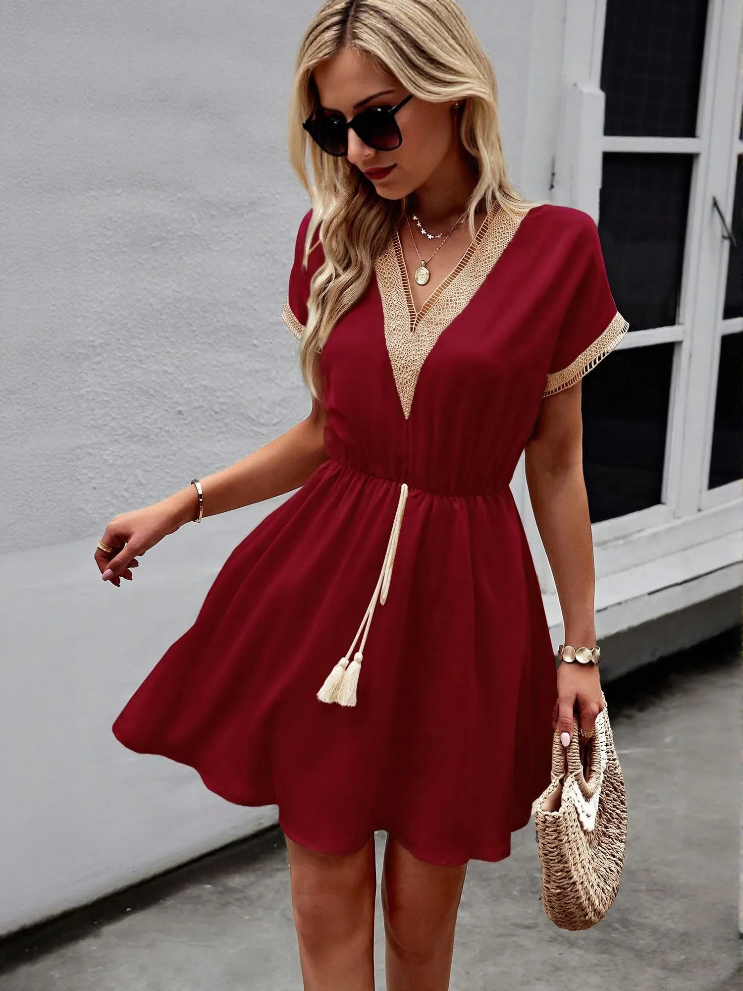 Wine Mini Boho Dress