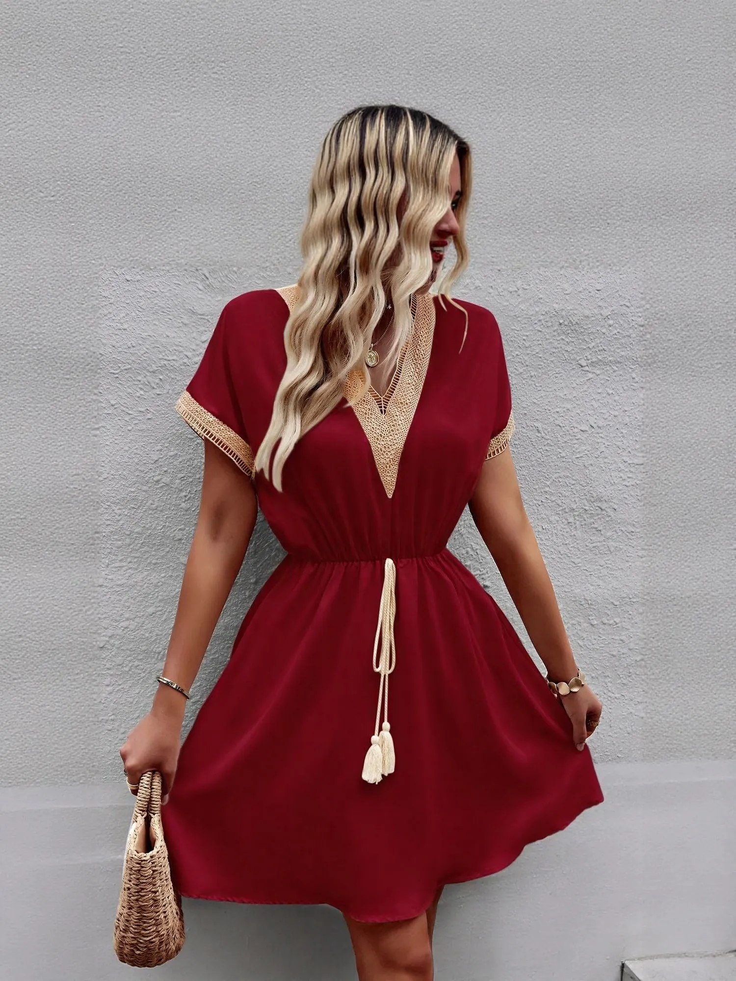 Wine Mini Boho Dress