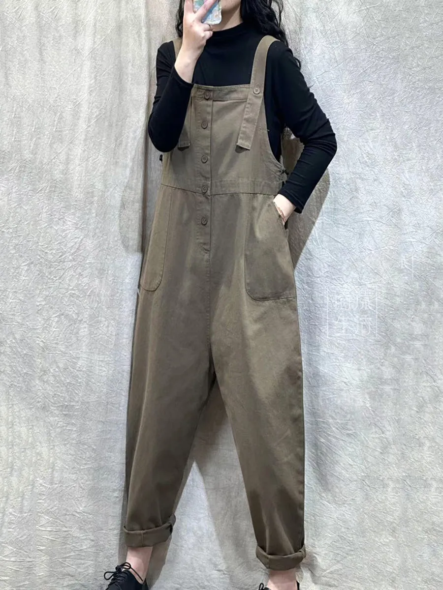 Women Spring Casual Pure Color Loose Jumpsuits