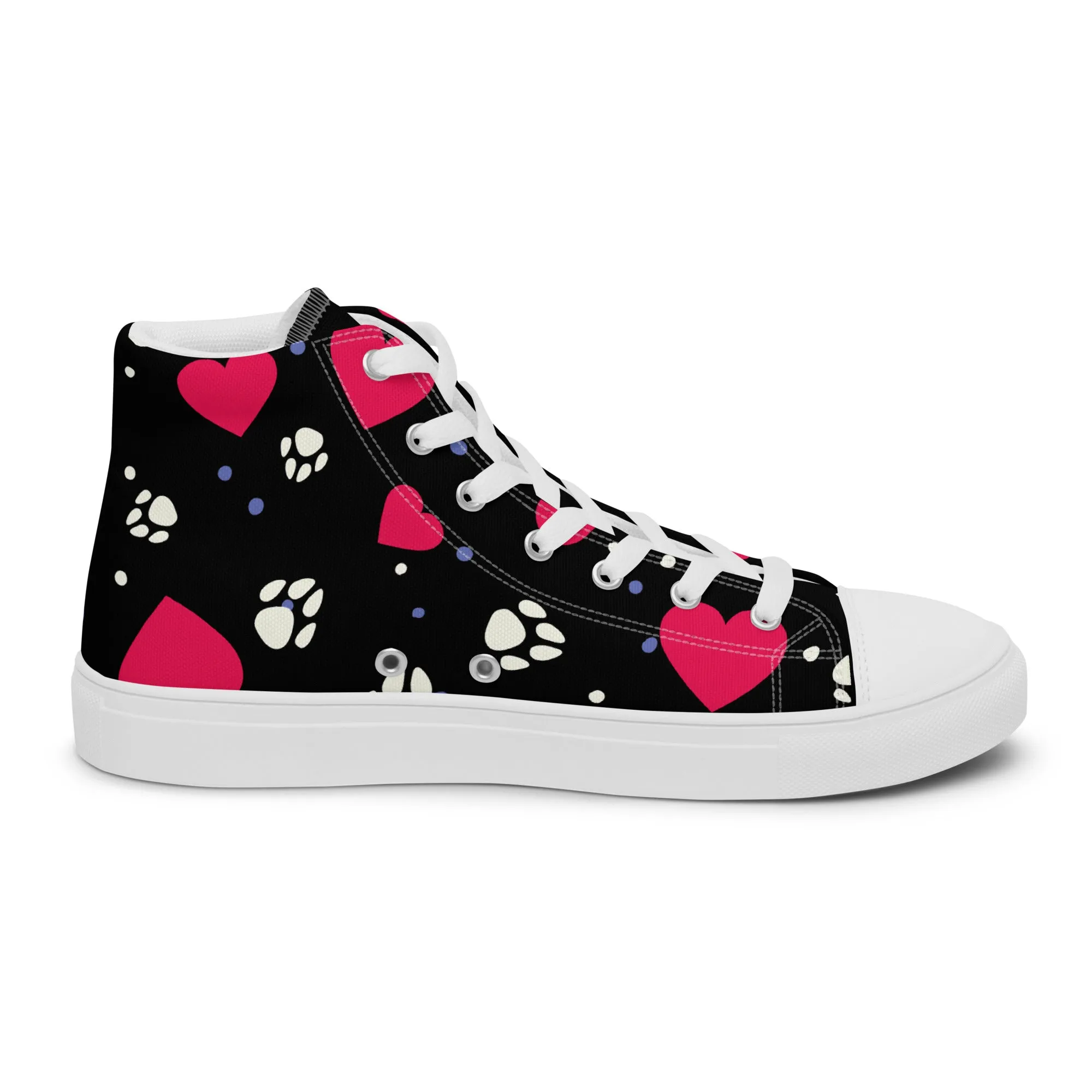 Women's Black Hearts and Paws Sneakers