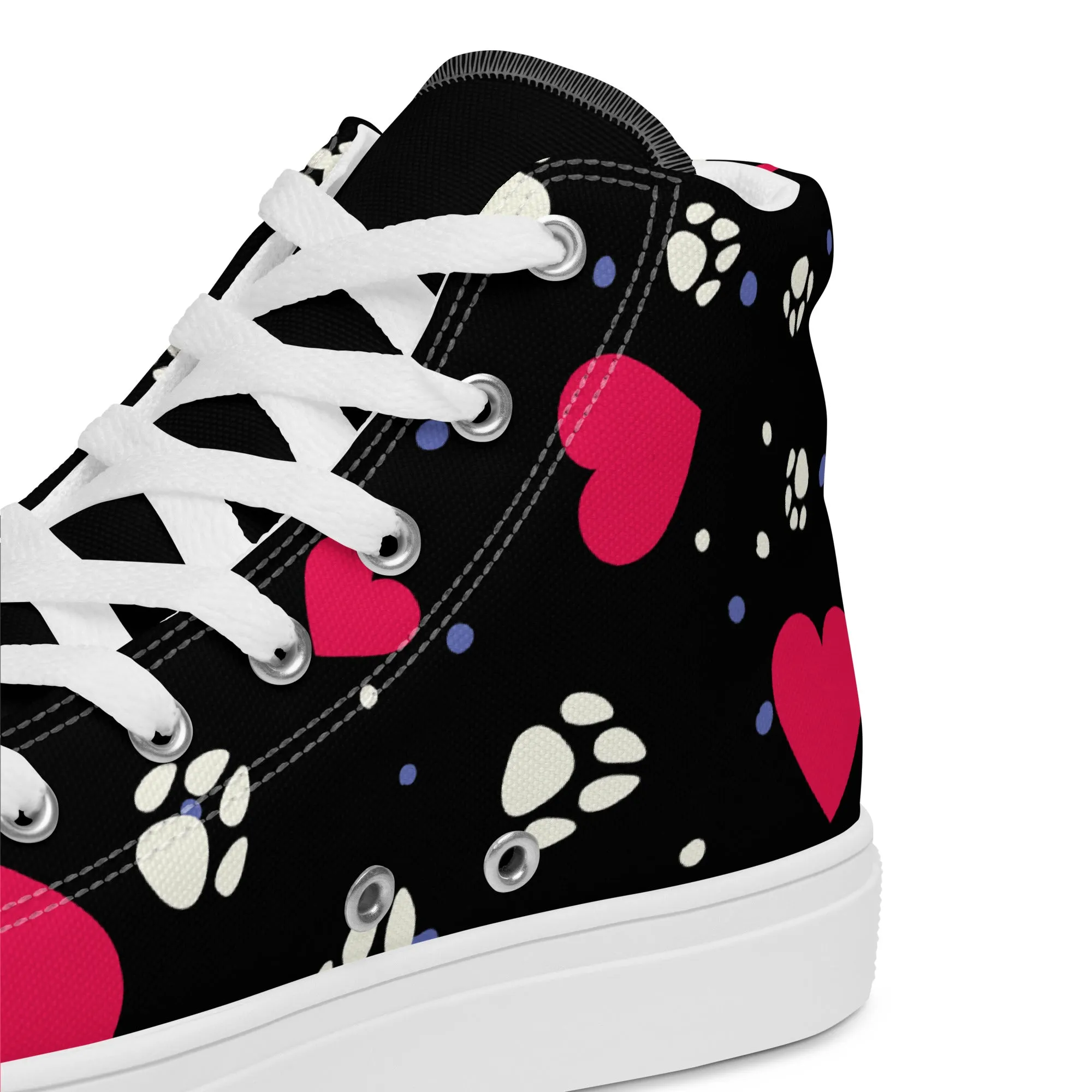 Women's Black Hearts and Paws Sneakers