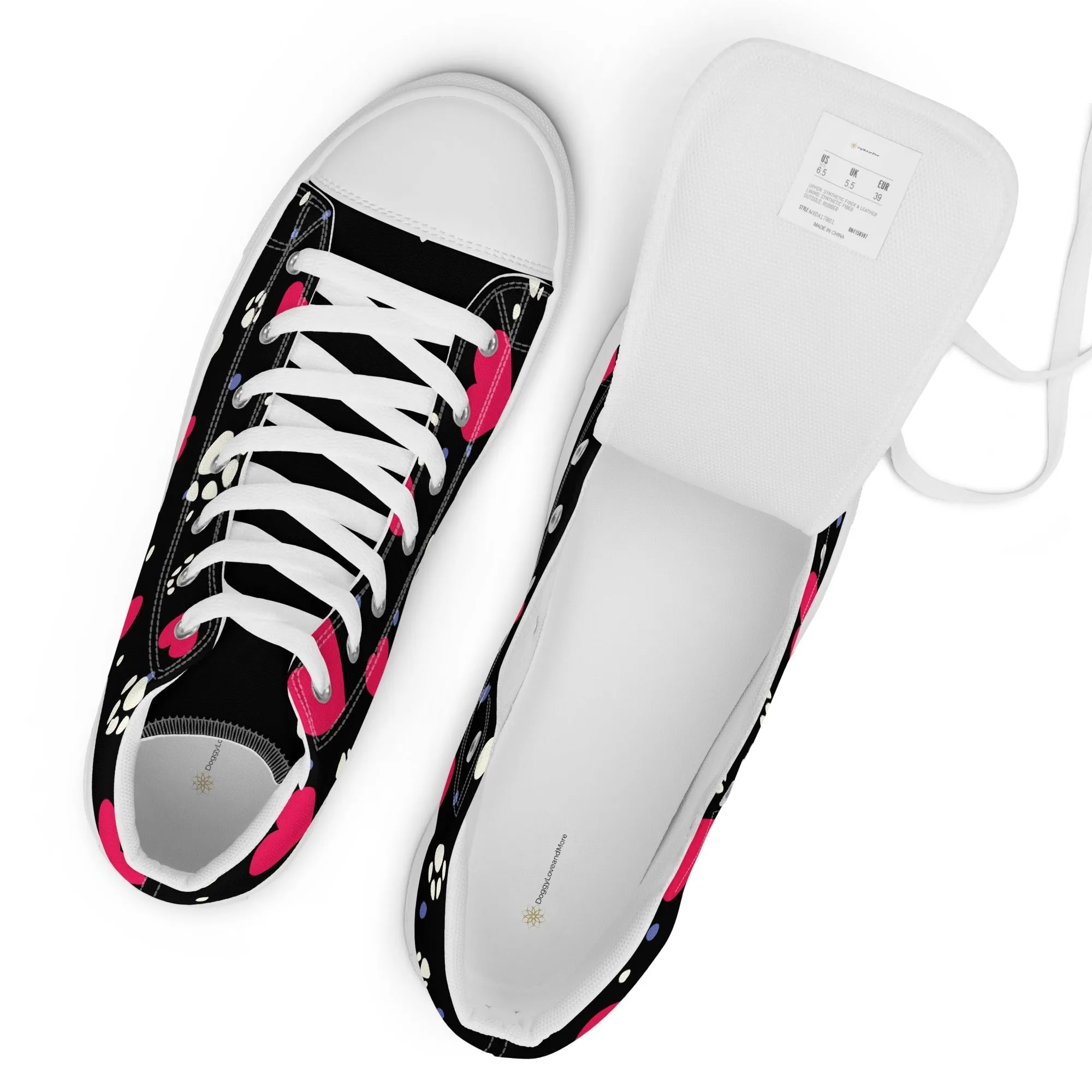 Women's Black Hearts and Paws Sneakers