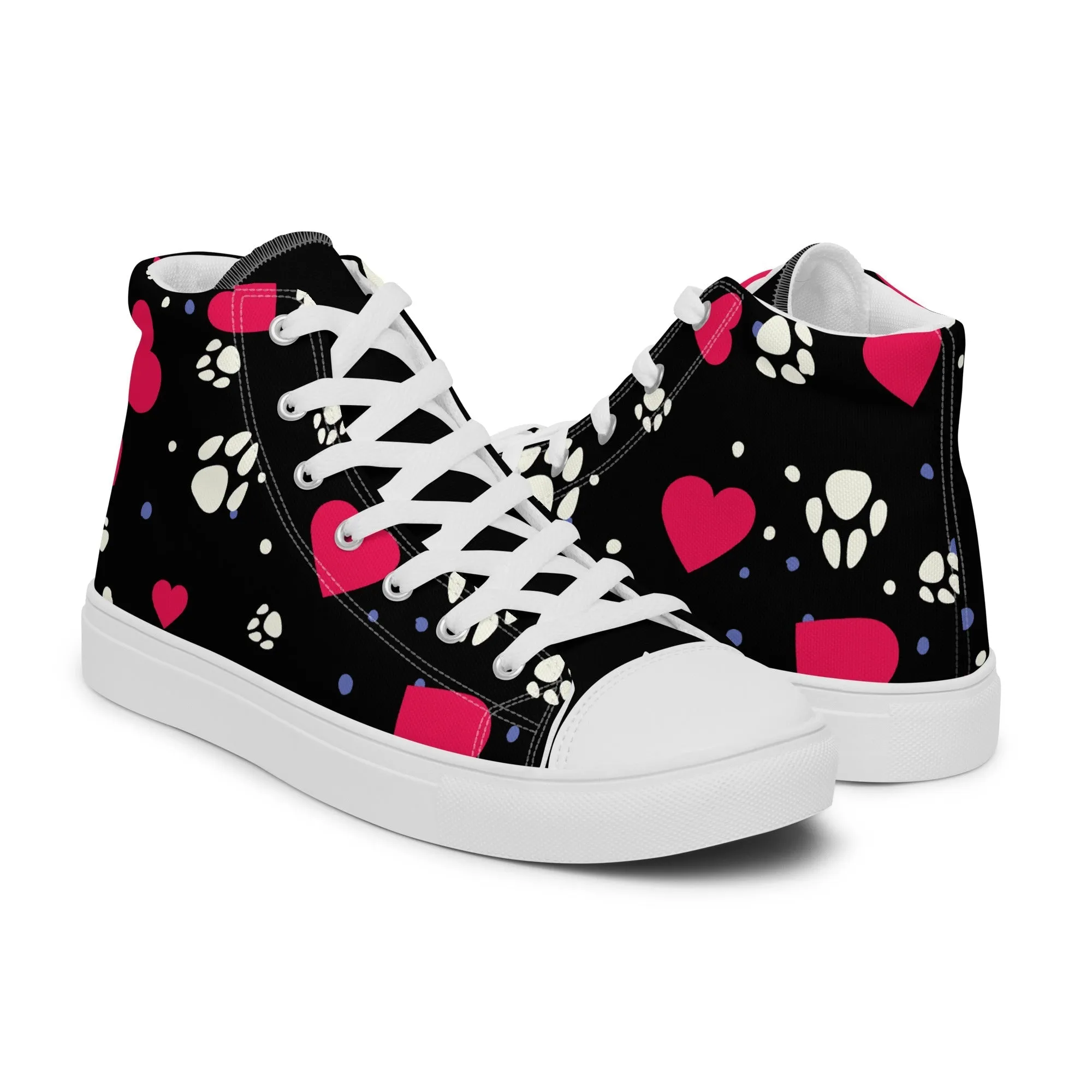 Women's Black Hearts and Paws Sneakers