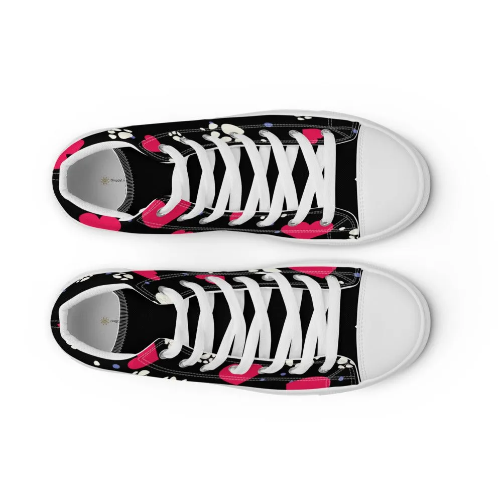 Women's Black Hearts and Paws Sneakers
