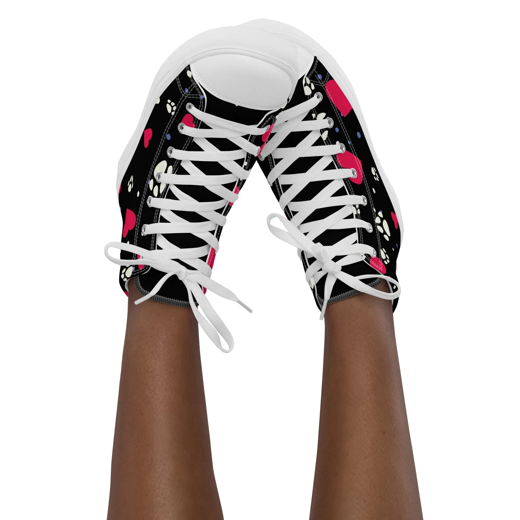Women's Black Hearts and Paws Sneakers