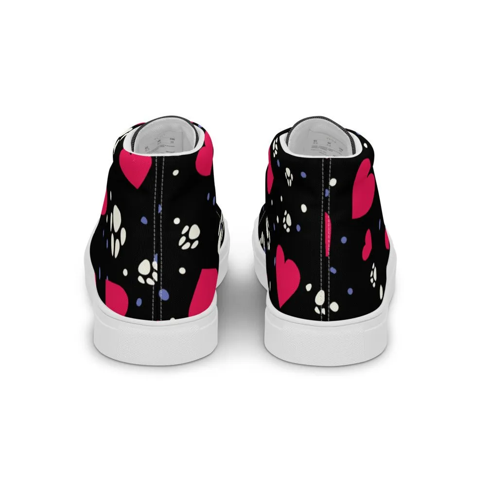 Women's Black Hearts and Paws Sneakers