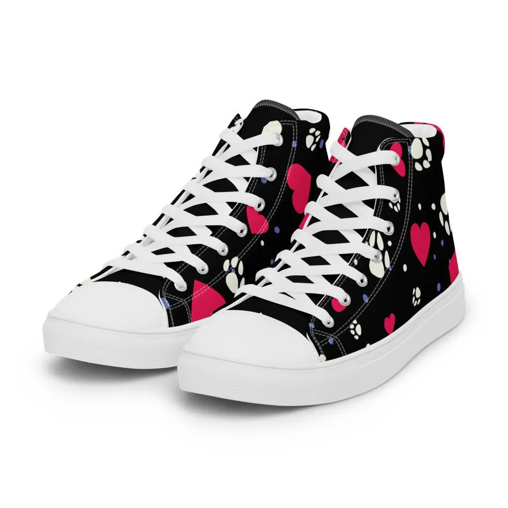 Women's Black Hearts and Paws Sneakers