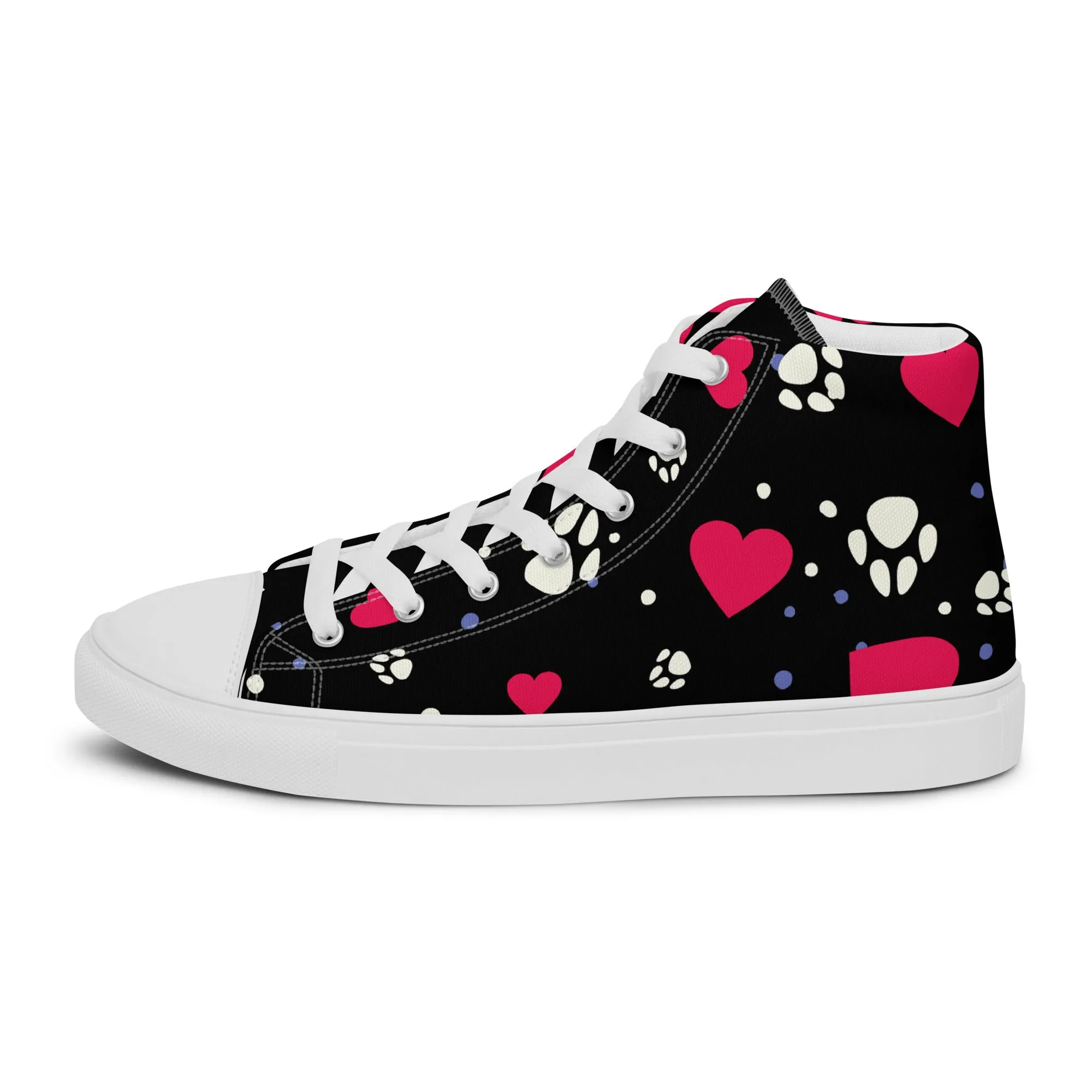 Women's Black Hearts and Paws Sneakers