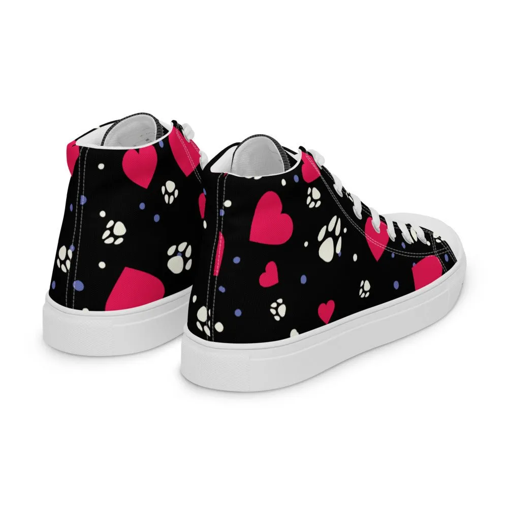 Women's Black Hearts and Paws Sneakers