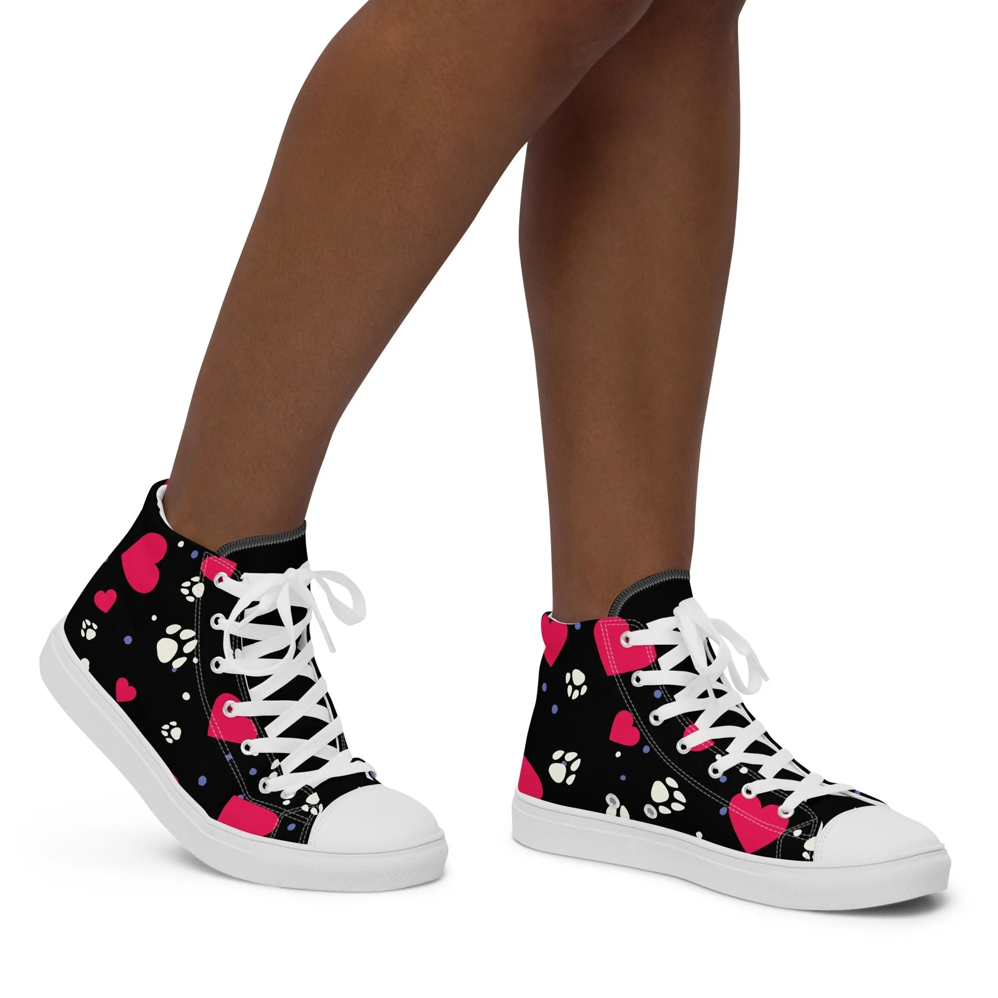 Women's Black Hearts and Paws Sneakers