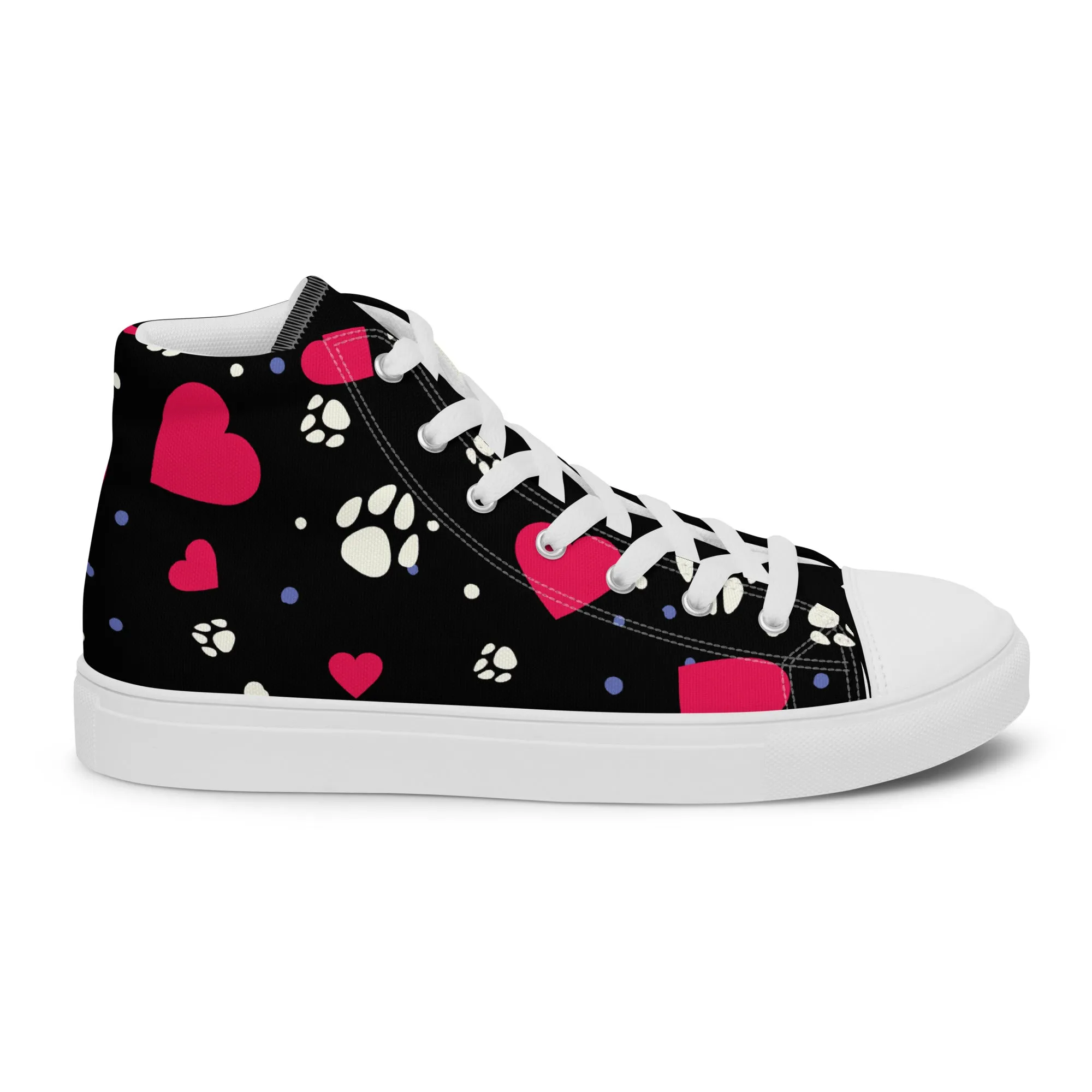 Women's Black Hearts and Paws Sneakers
