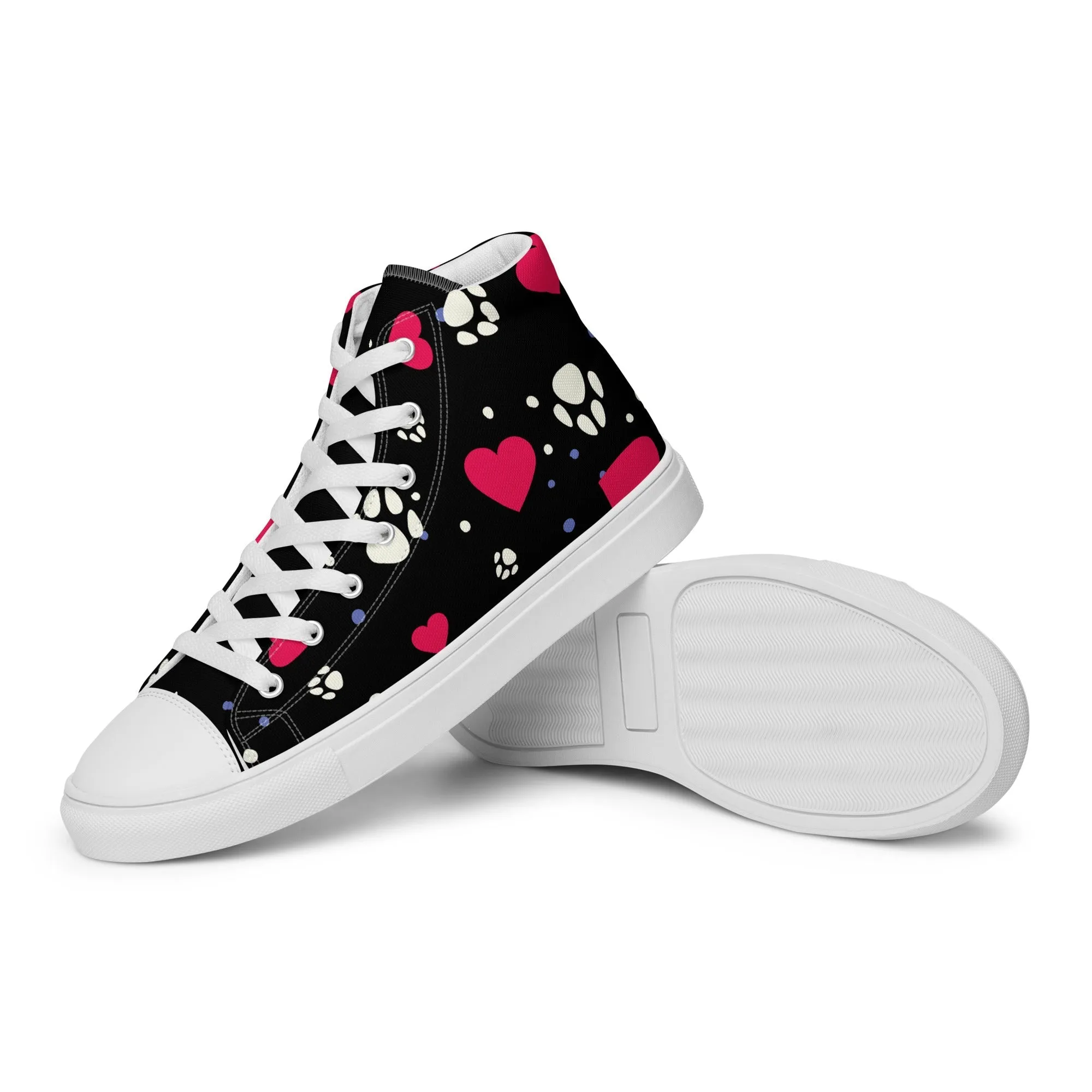 Women's Black Hearts and Paws Sneakers