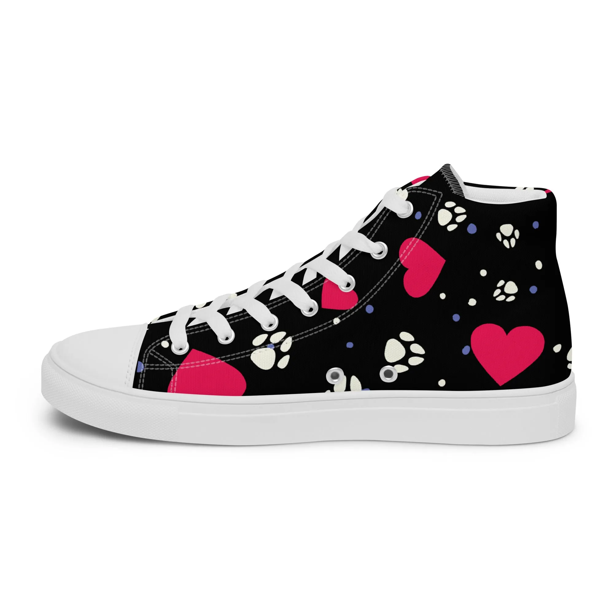 Women's Black Hearts and Paws Sneakers