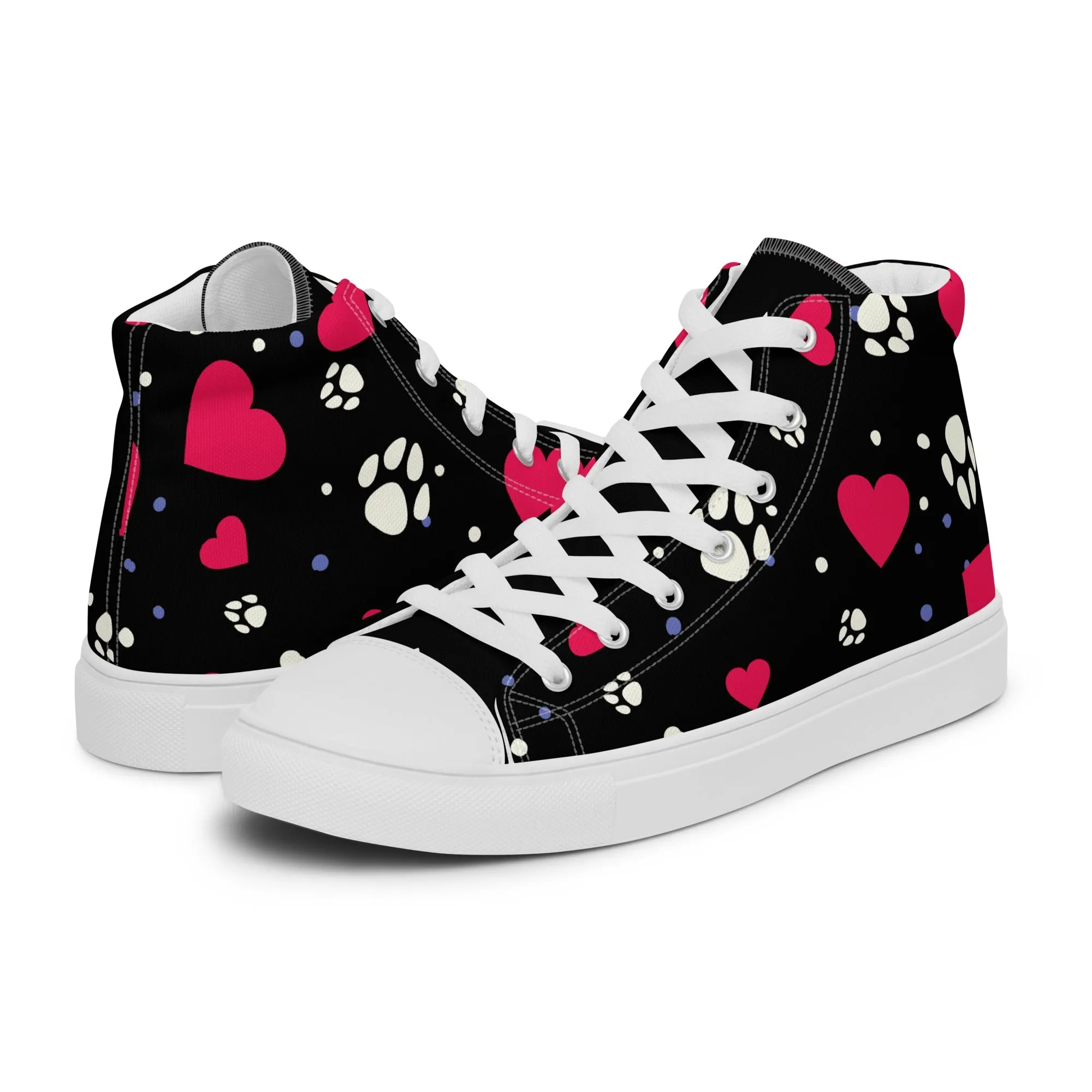 Women's Black Hearts and Paws Sneakers