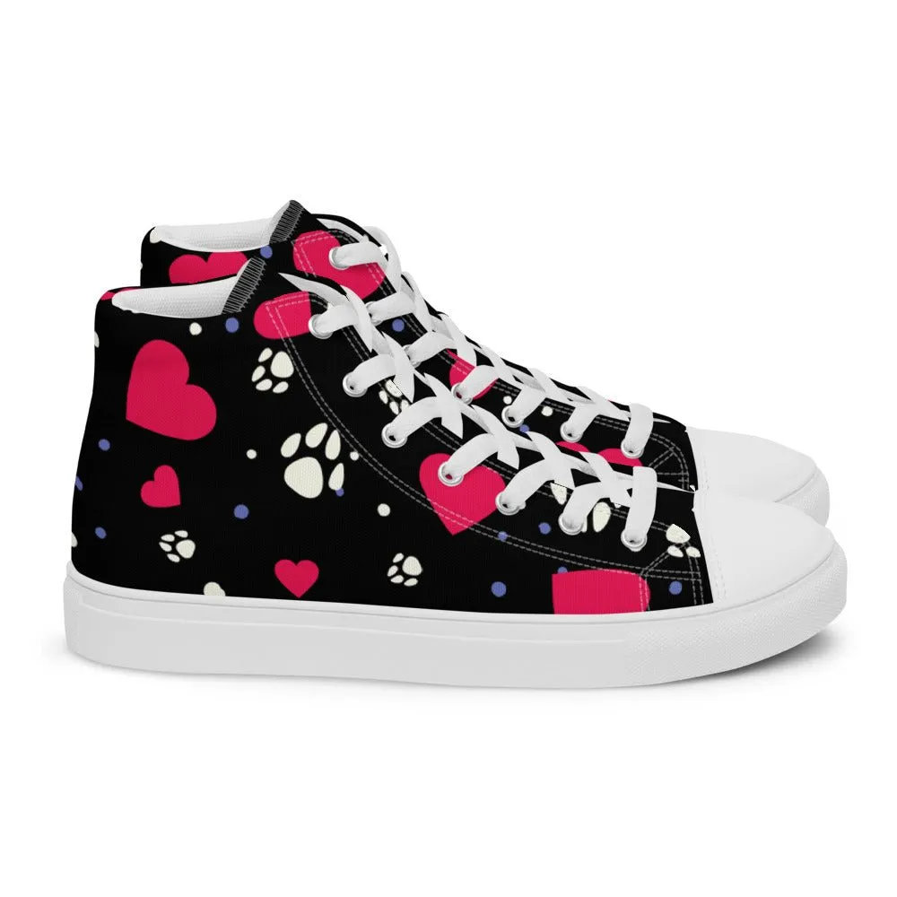 Women's Black Hearts and Paws Sneakers