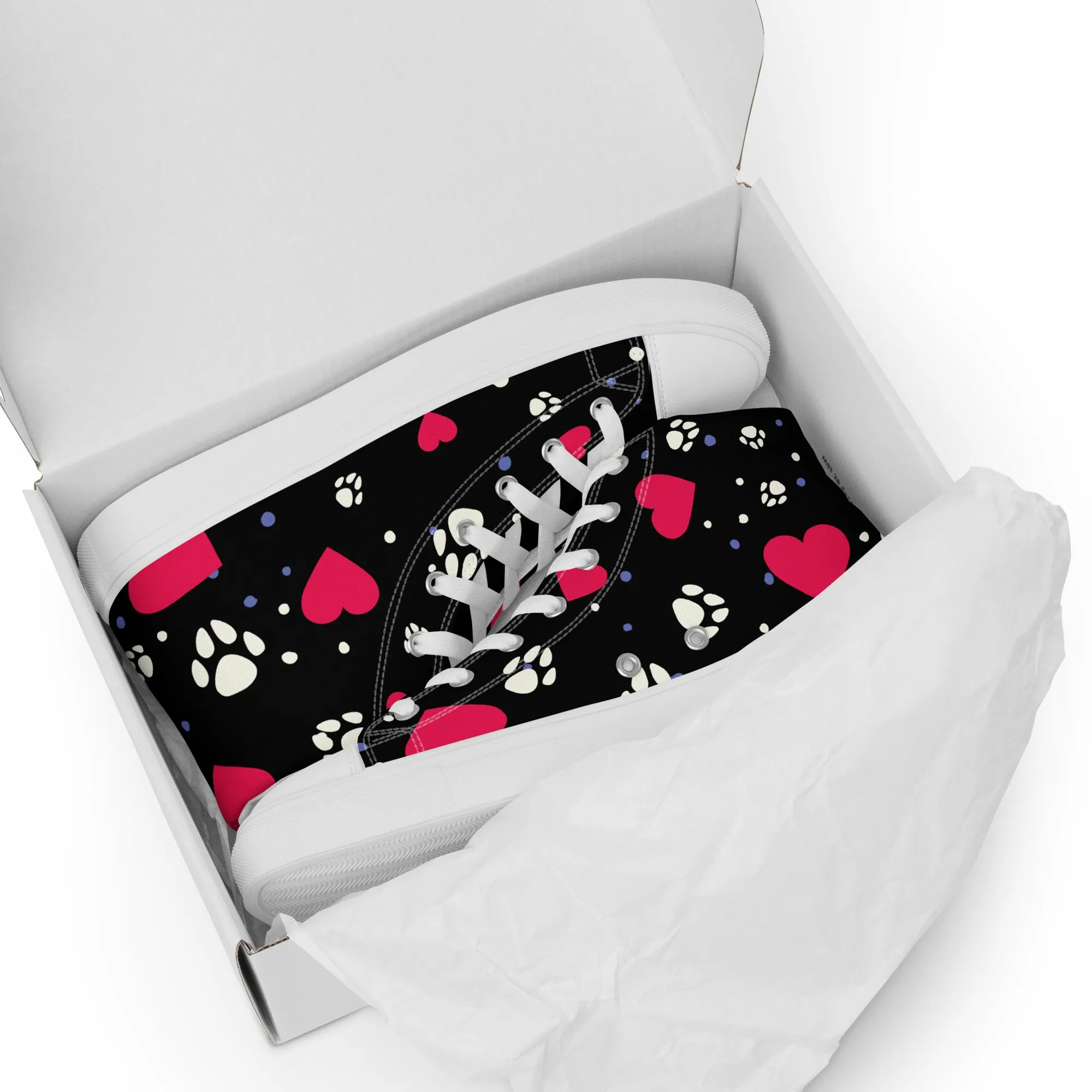 Women's Black Hearts and Paws Sneakers