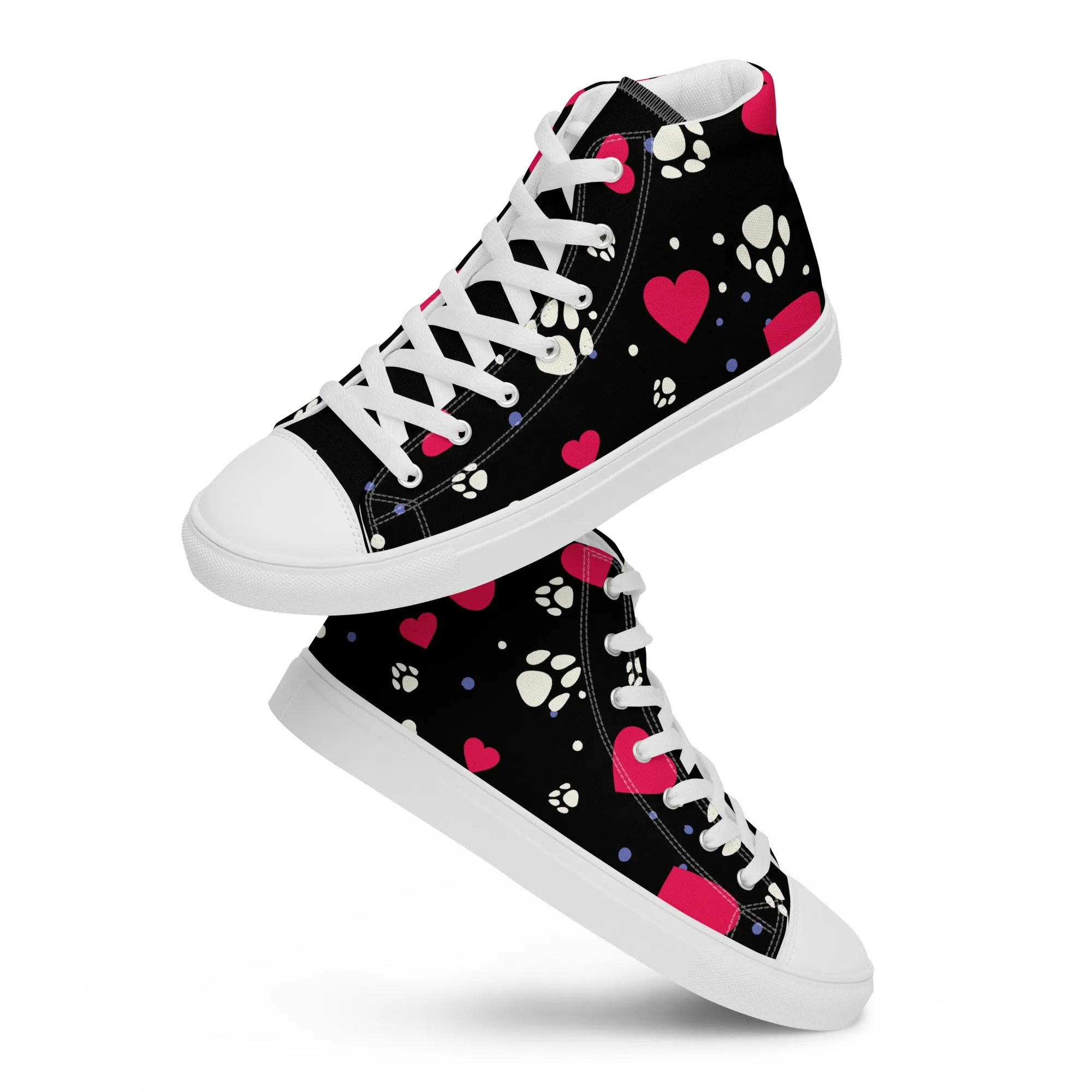 Women's Black Hearts and Paws Sneakers