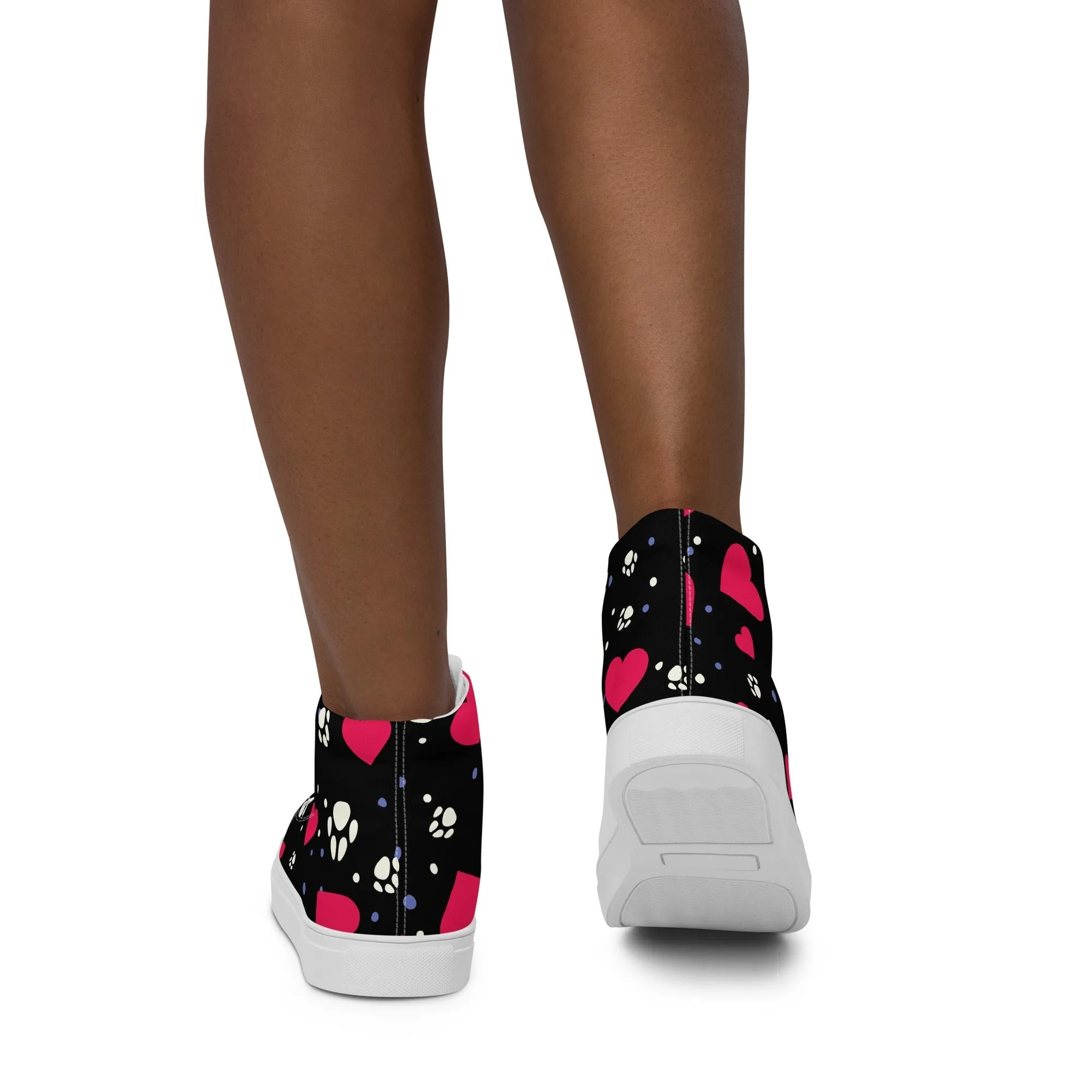 Women's Black Hearts and Paws Sneakers