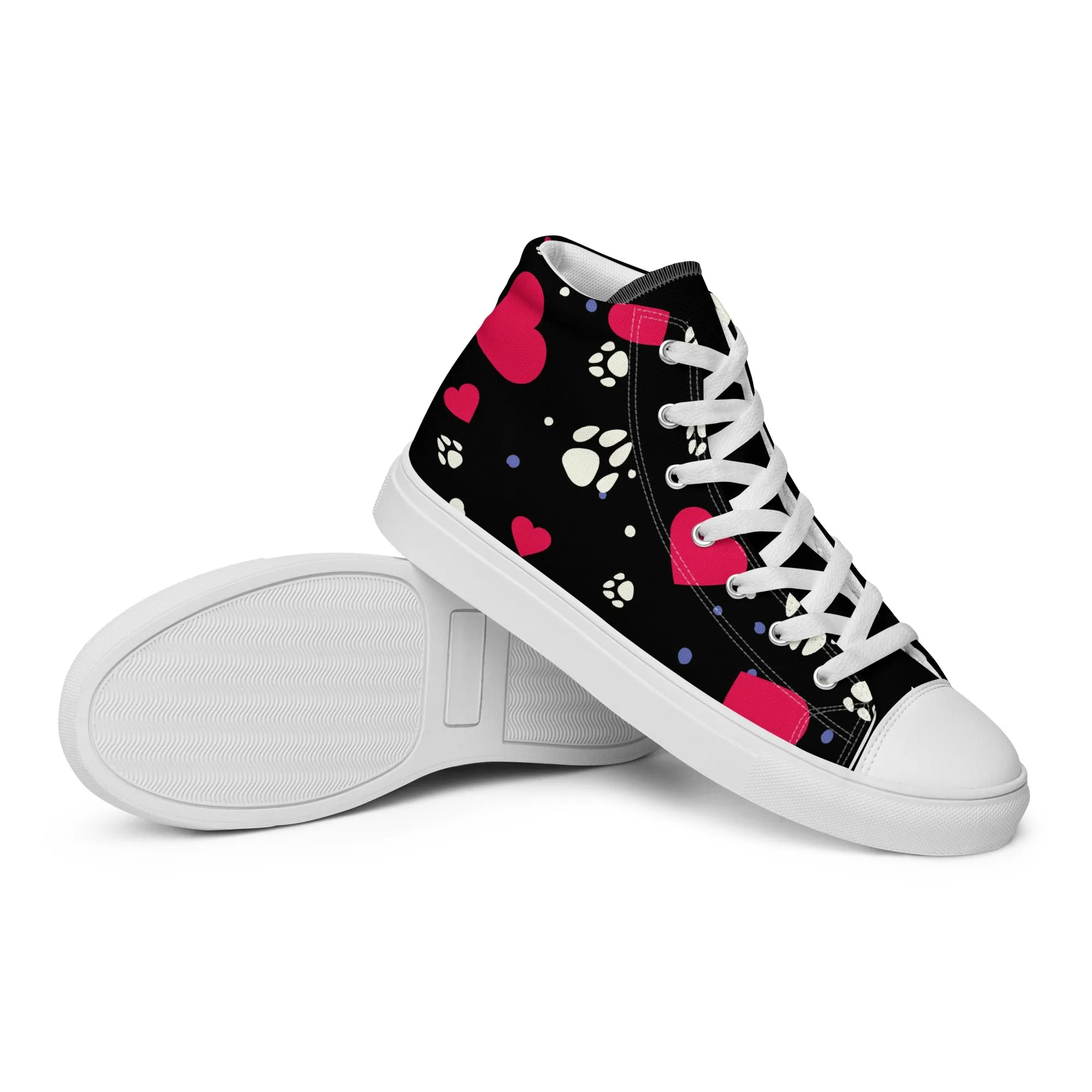 Women's Black Hearts and Paws Sneakers