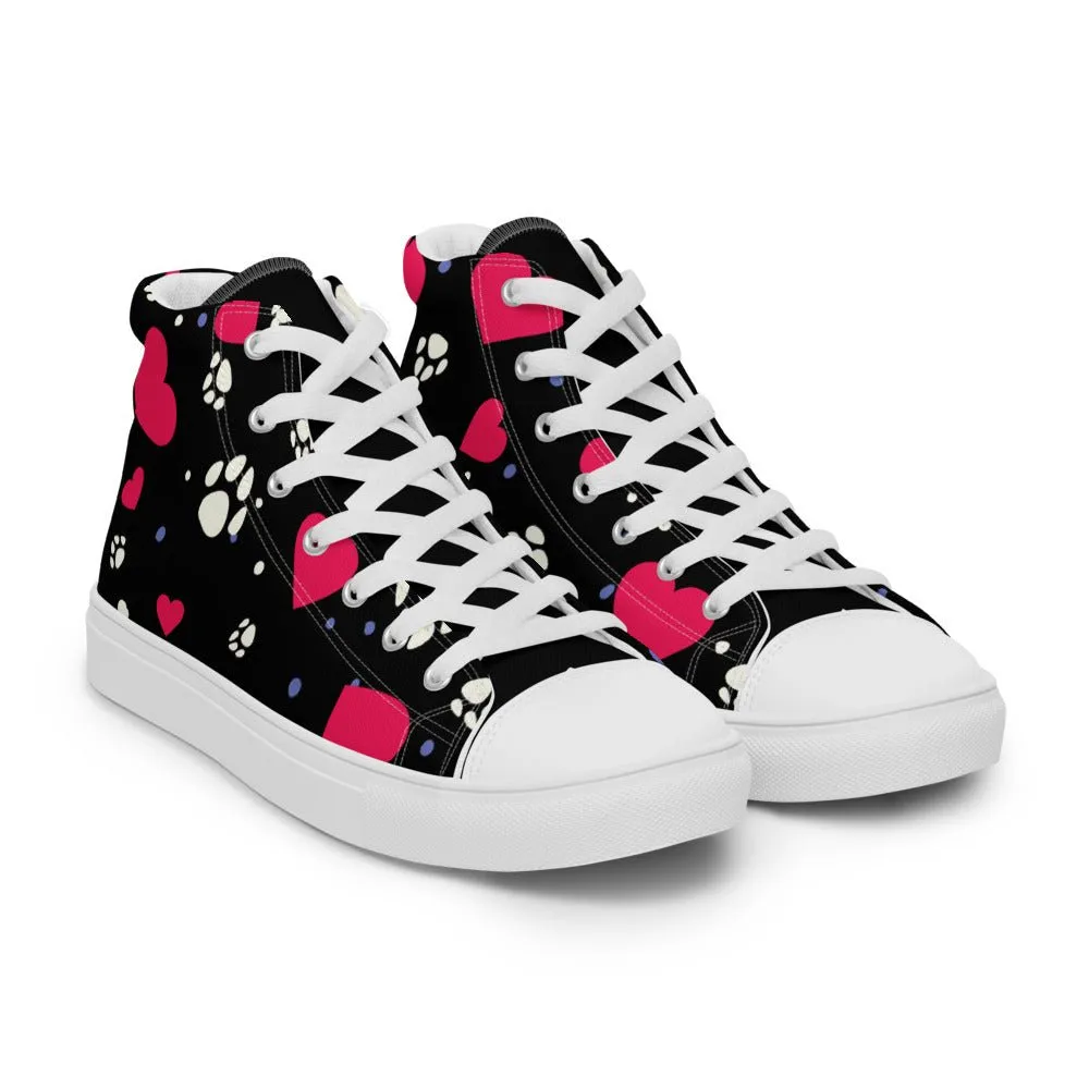 Women's Black Hearts and Paws Sneakers