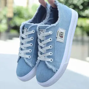 Women's Blue Canvas Sneakers Breathable Classic Summer Denim Stylish Fashion Women Sneakers
