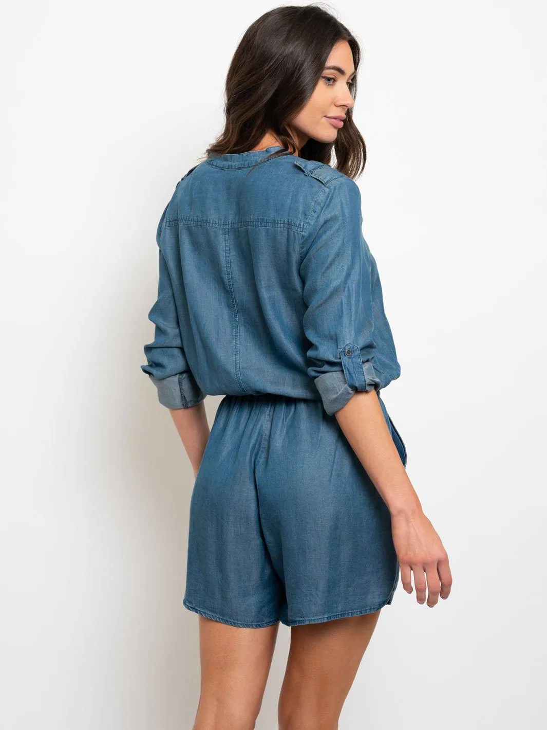 WOMEN'S CHAMBRAY BUTTON UP ROMPER