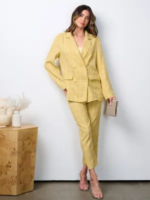 WOMEN'S LONG SLEEVE BLAZER & BUTTON CLOSURE PANTS 2PC. PLAID SET