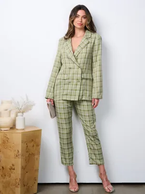 WOMEN'S LONG SLEEVE BLAZER & BUTTON CLOSURE PANTS 2PC. PLAID SET