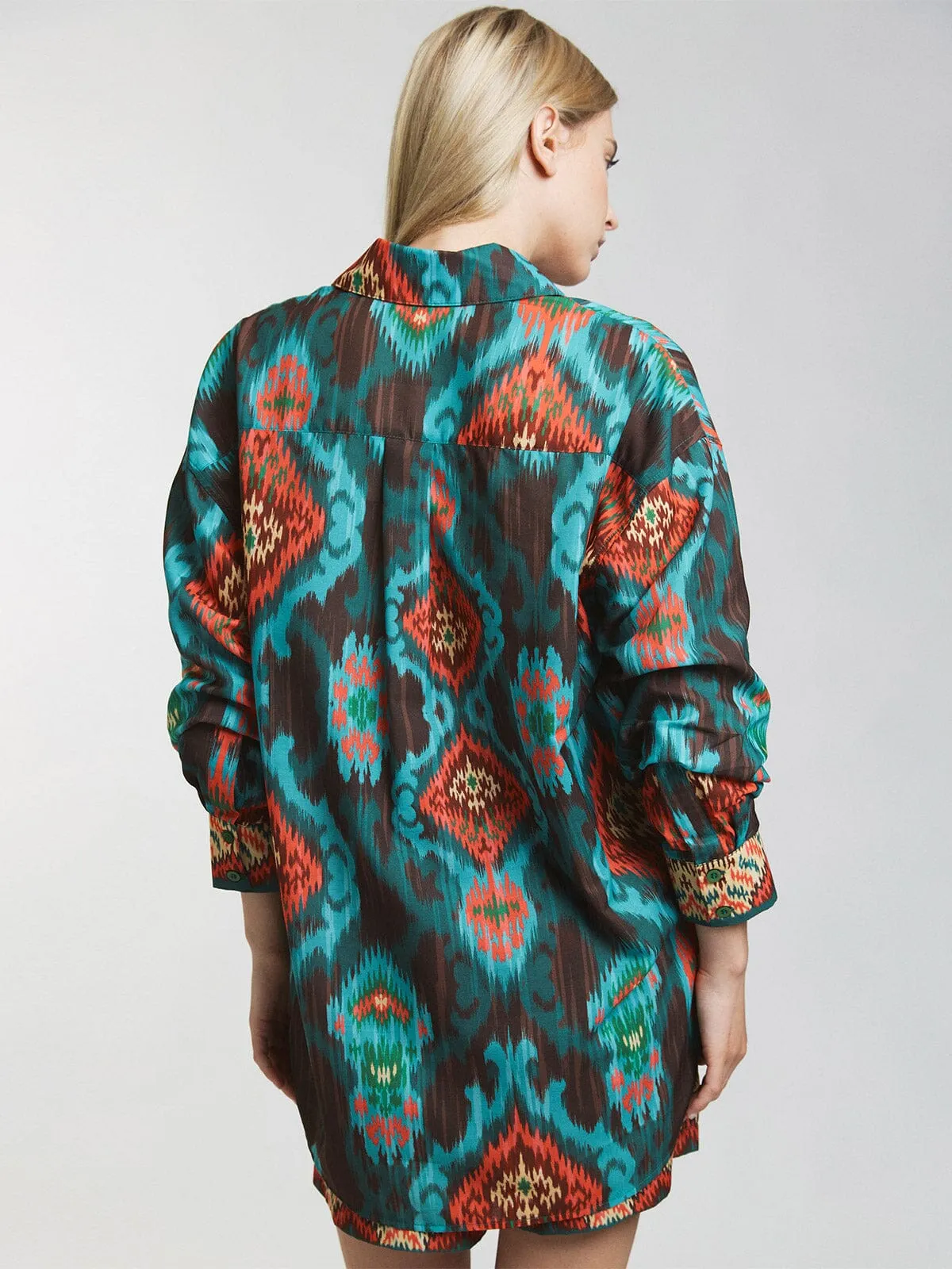 WOMEN'S LONG SLEEVE BLOUSE & ELASTIC WAIST SHORTS MULTI PRINT 2 PC. SET