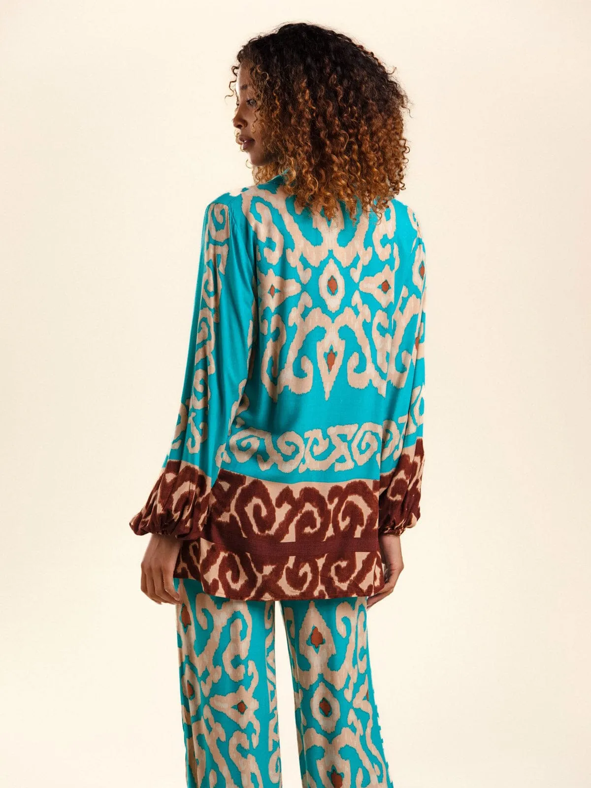 WOMEN'S LONG SLEEVE BUTTON UP TOP & PANTS PRINTED 2PC. SET