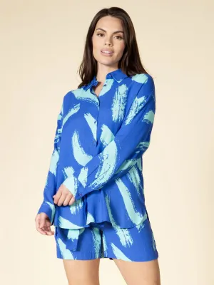 WOMEN'S LONG SLEEVE BUTTON UP TOP & SHORTS PRINTED 2PC. SET