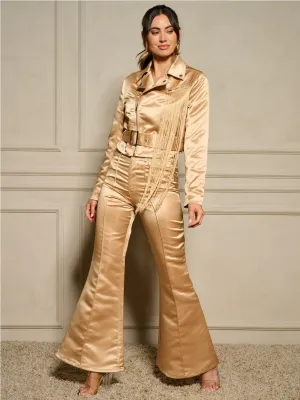 WOMEN'S LONG SLEEVE FRINGE JACKET & BUTTON CLOSURE PANTS 2PC. SET