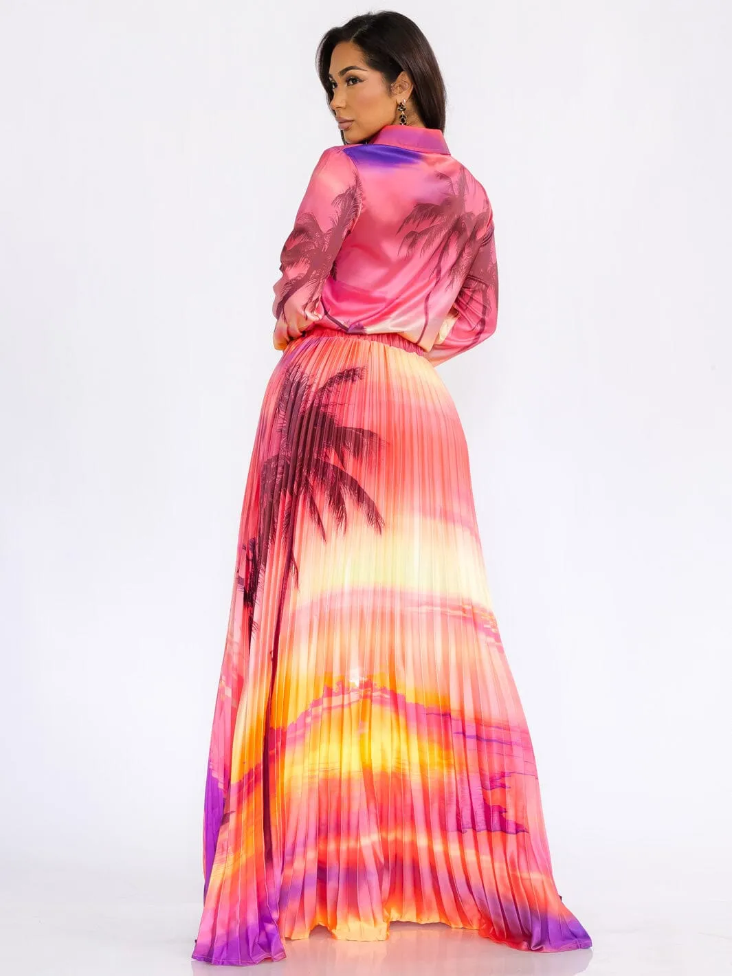 WOMEN'S LONG SLEEVE TOP & MAXI SKIRT COLORBLOCK PRINTED 2PC. SET