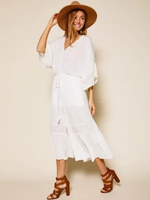 WOMEN'S SHORT SLEEVE V-NECK BUTTON CLOSURE LACE DETAILED JUMPSUIT