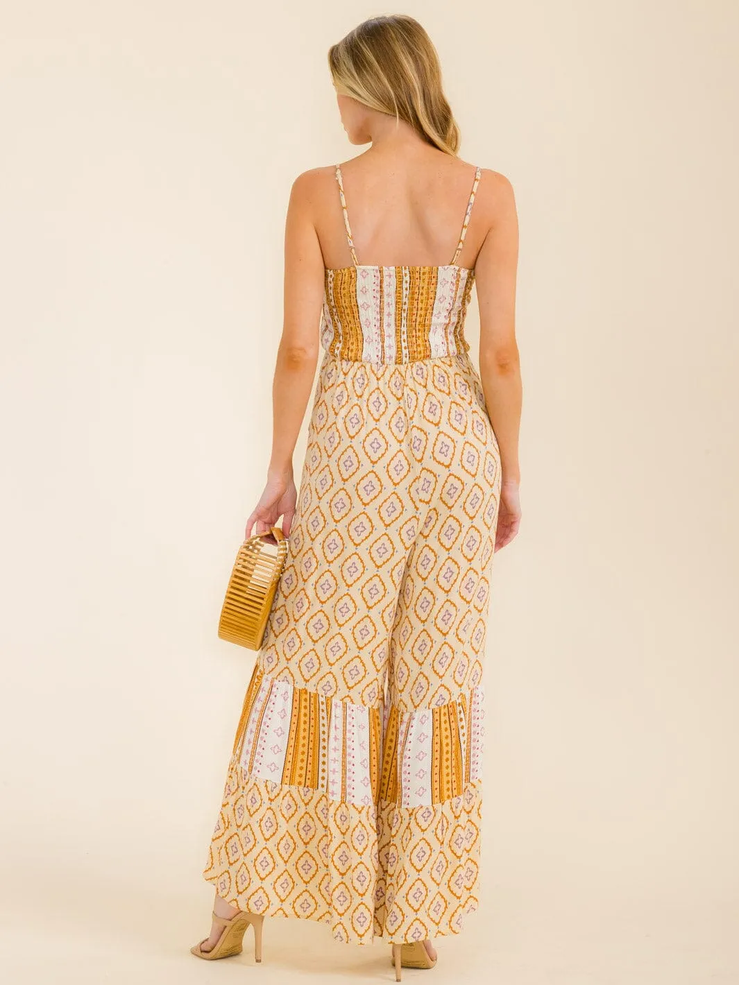 WOMEN'S SLEEVELESS FRONT POCKETS MULTI PRINT WIDE LEG JUMPSUIT