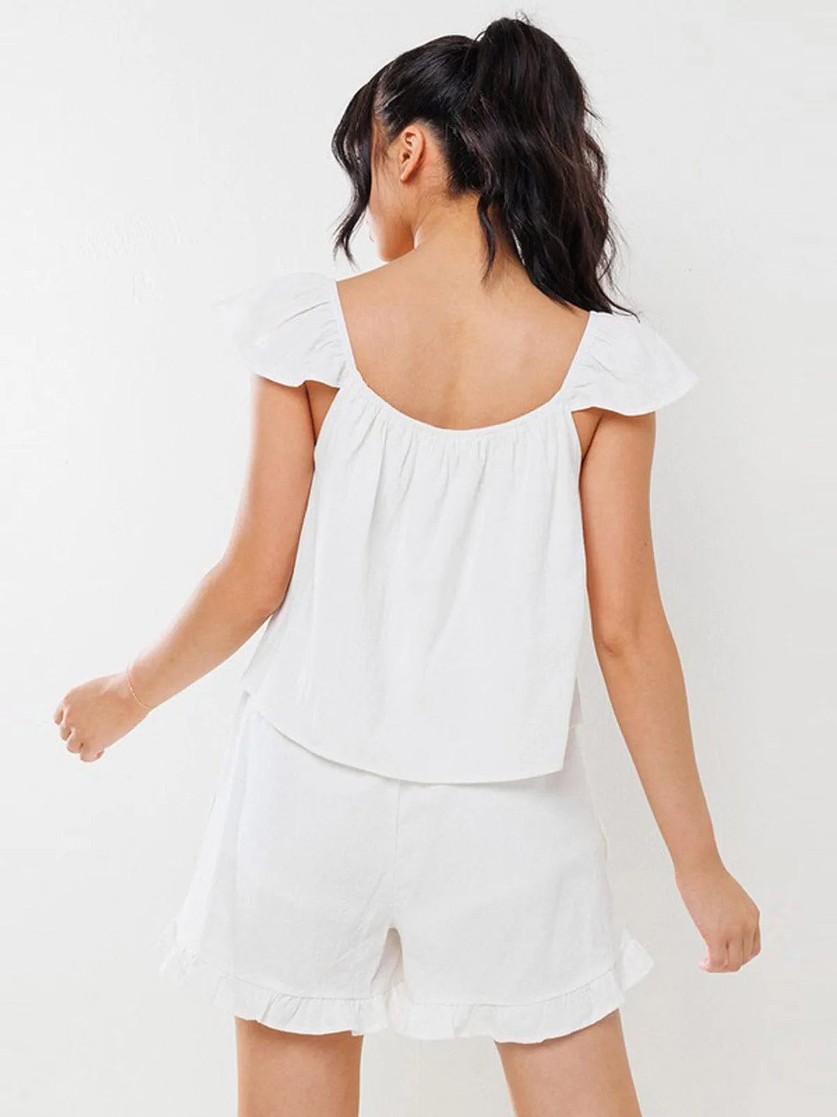 WOMEN'S SLEEVELESS FRONT POCKETS RUFFLE ROMPER