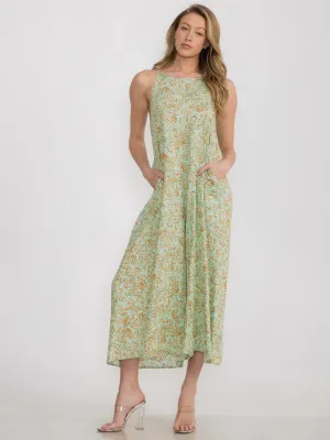 WOMEN'S SLEEVELESS FRONT POCKETS WIDE LEG PAISLEY PRINT JUMPSUIT