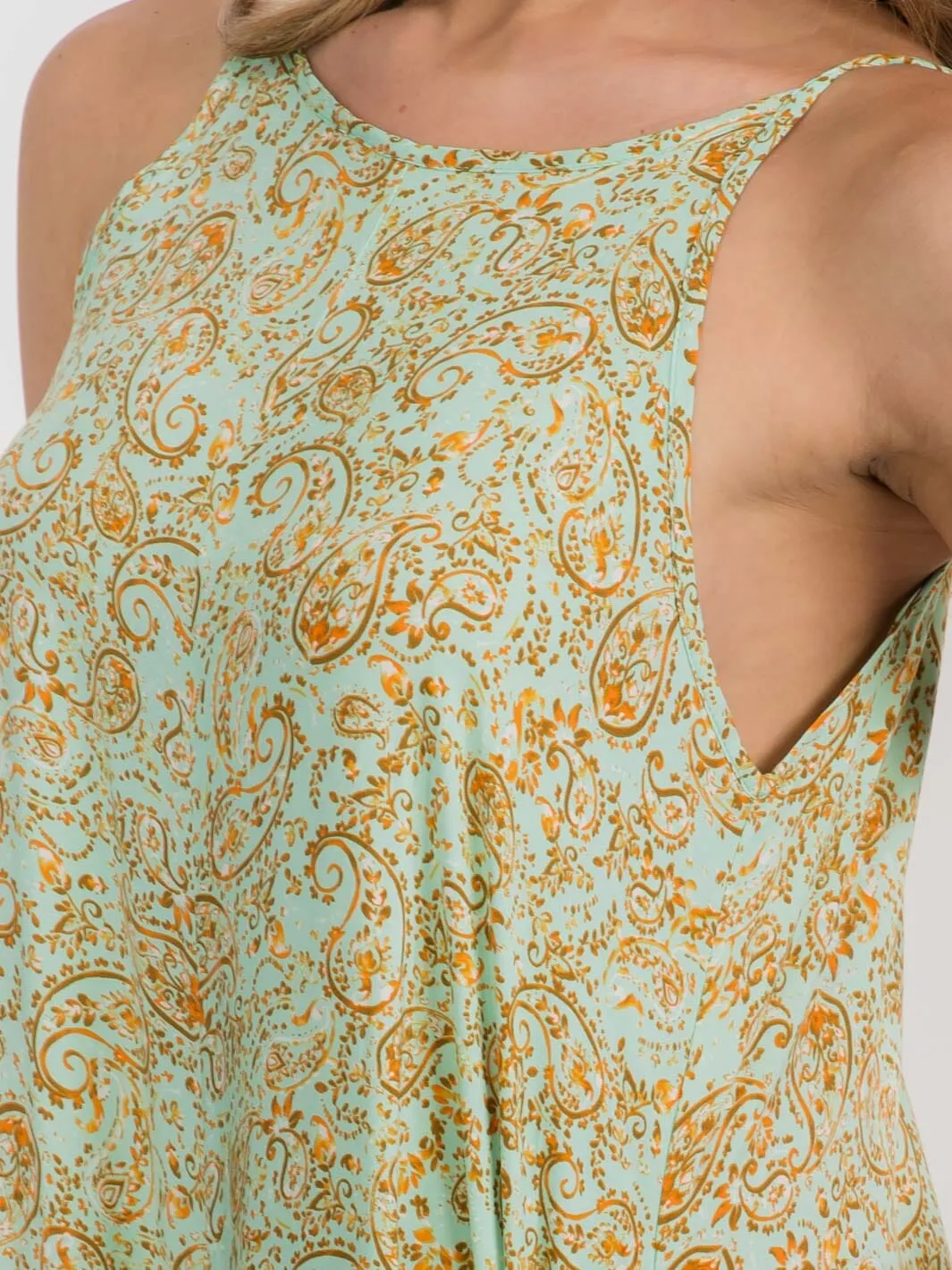 WOMEN'S SLEEVELESS FRONT POCKETS WIDE LEG PAISLEY PRINT JUMPSUIT