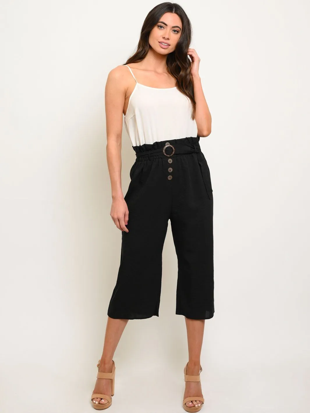 WOMEN'S WAIST TIE BUTTON DETAIL JUMPSUIT