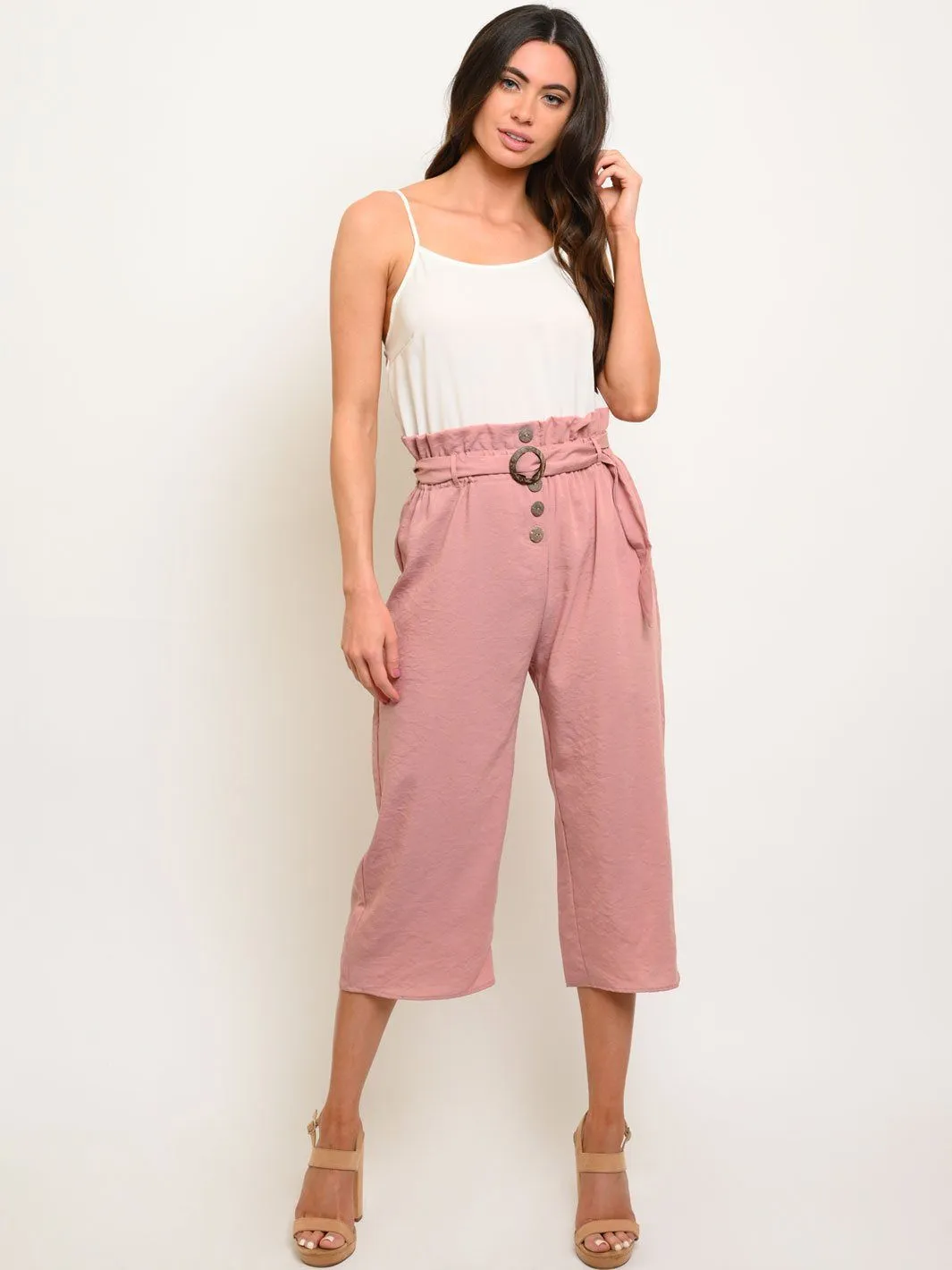 WOMEN'S WAIST TIE BUTTON DETAIL JUMPSUIT