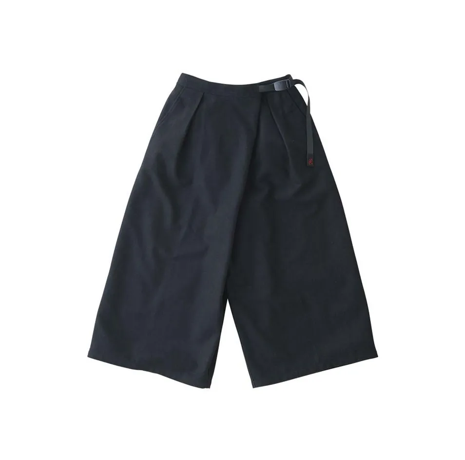 Wool Wrap Flare Pants, Navy