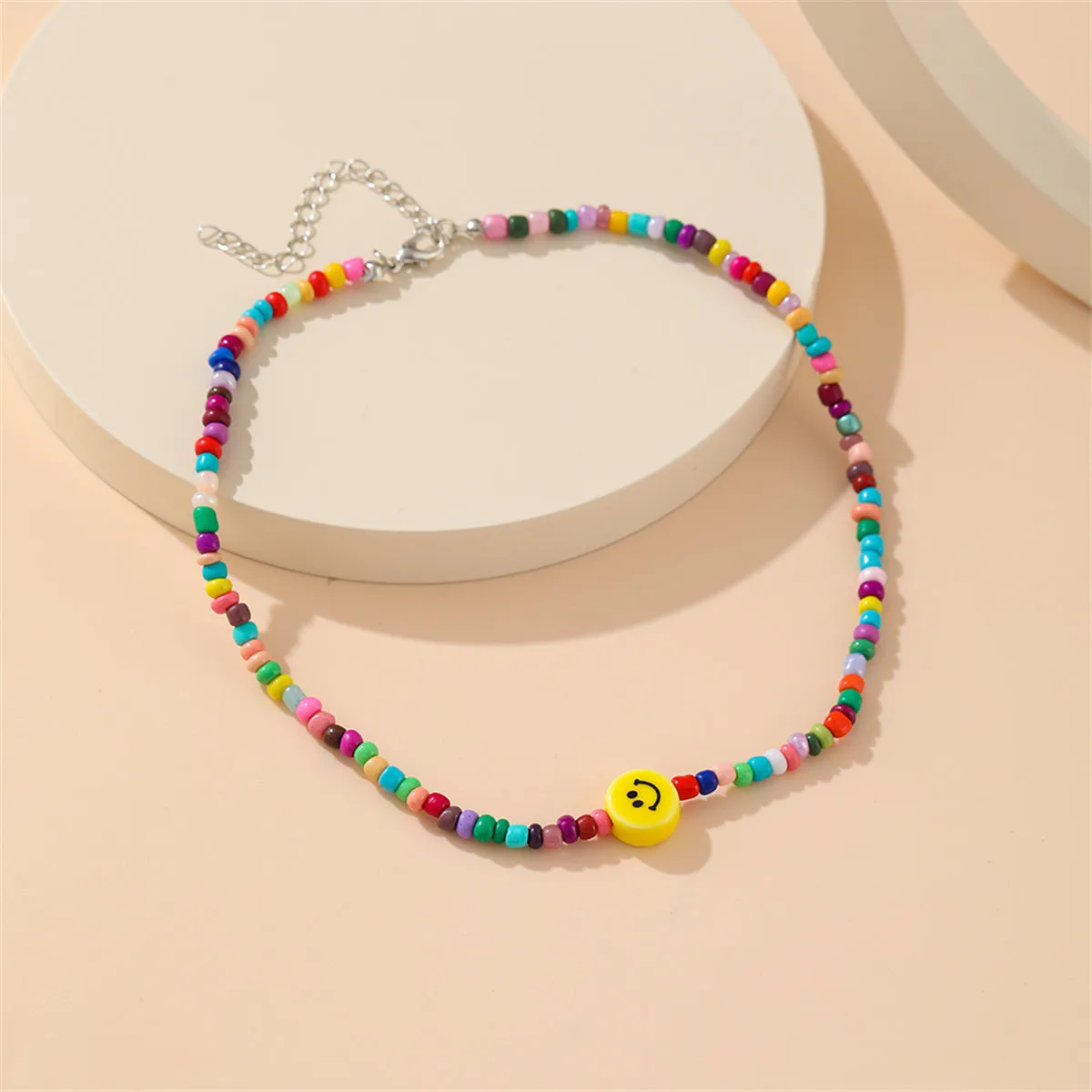 Yellow & Howlite Multicolor Smiley Beaded Choker Necklace